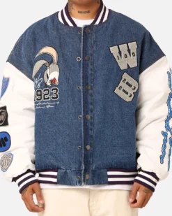 American Thrift X Warner Bros. 100 Years Varsity Jacket Blue/Cream -Champions Style 02047663 YX124 mens 0040
