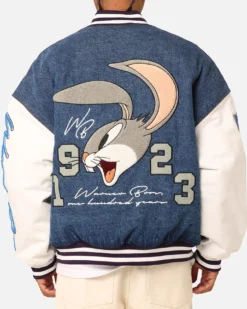 American Thrift X Warner Bros. 100 Years Varsity Jacket Blue/Cream -Champions Style 02047663 YX124 mens 0050