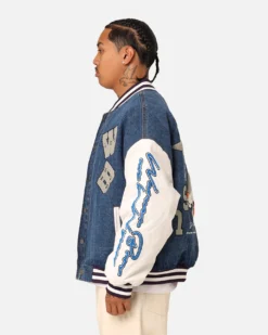 American Thrift X Warner Bros. 100 Years Varsity Jacket Blue/Cream -Champions Style 02047663 YX124 mens 0070