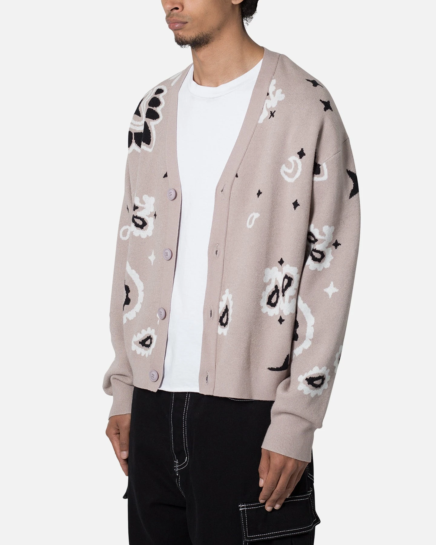 MNML Paisley Cardigan Sweater Taupe 2 MNML Paisley Cardigan Sweater Taupe - Image 2