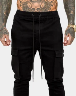 Saint Morta Annex Denim Cargo Joggers Black -Champions Style 03007954 YB001 mens 0070