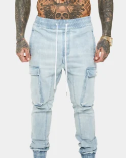 Saint Morta Annex Denim Cargo Joggers Light Blue -Champions Style 03007954 YL200 mens 0060