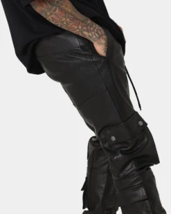 Saint Morta Leather Cargo Jogger Black -Champions Style 03009877 YB001 mens 030