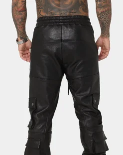 Saint Morta Leather Cargo Jogger Black -Champions Style 03009877 YB001 mens 080