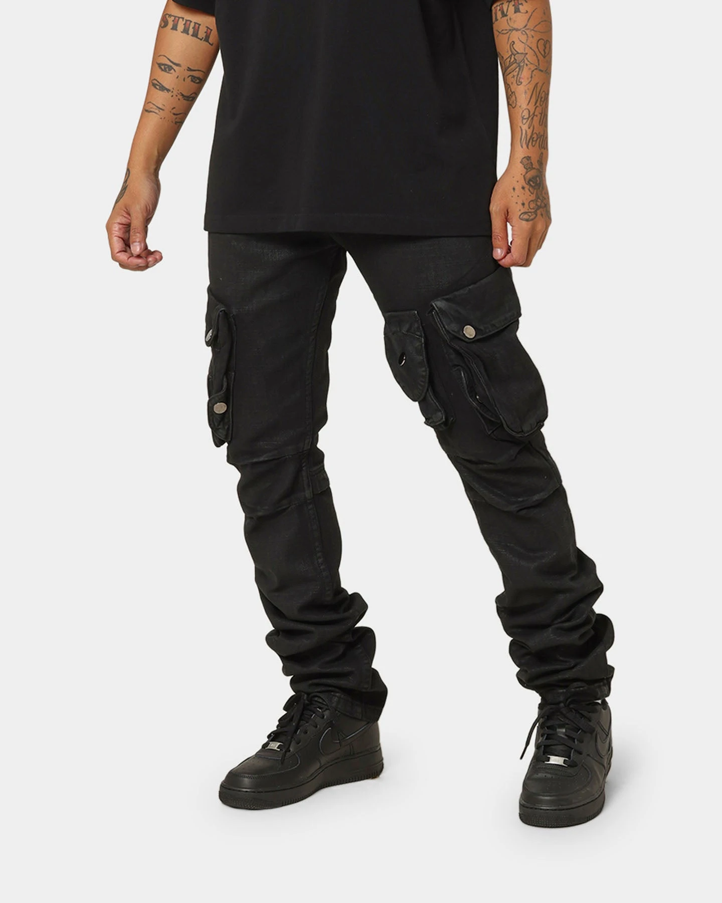 MNML Waxed Denim Cargo Pants Black 1 MNML Waxed Denim Cargo Pants Black