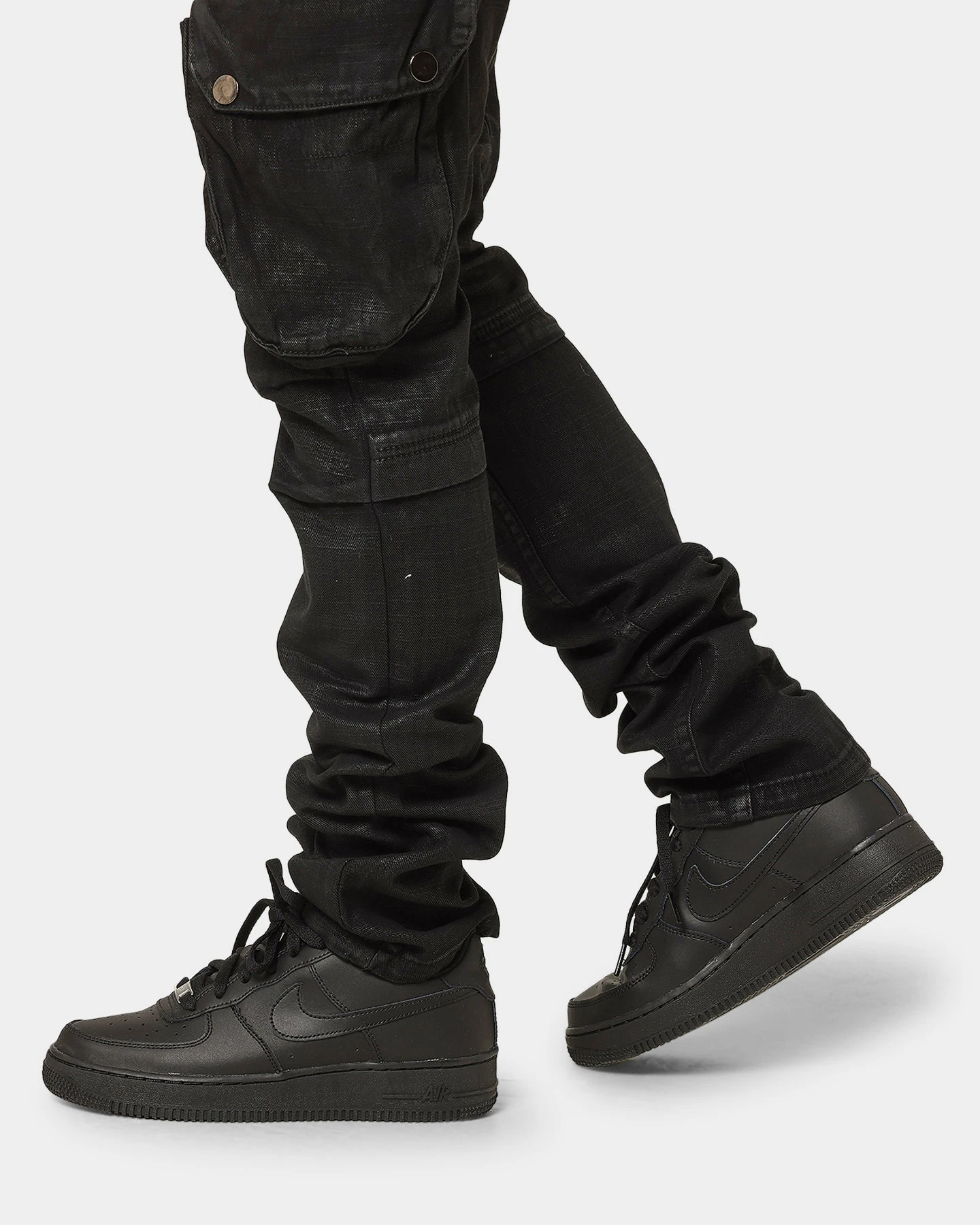 MNML Waxed Denim Cargo Pants Black 10 MNML Waxed Denim Cargo Pants Black - Image 10