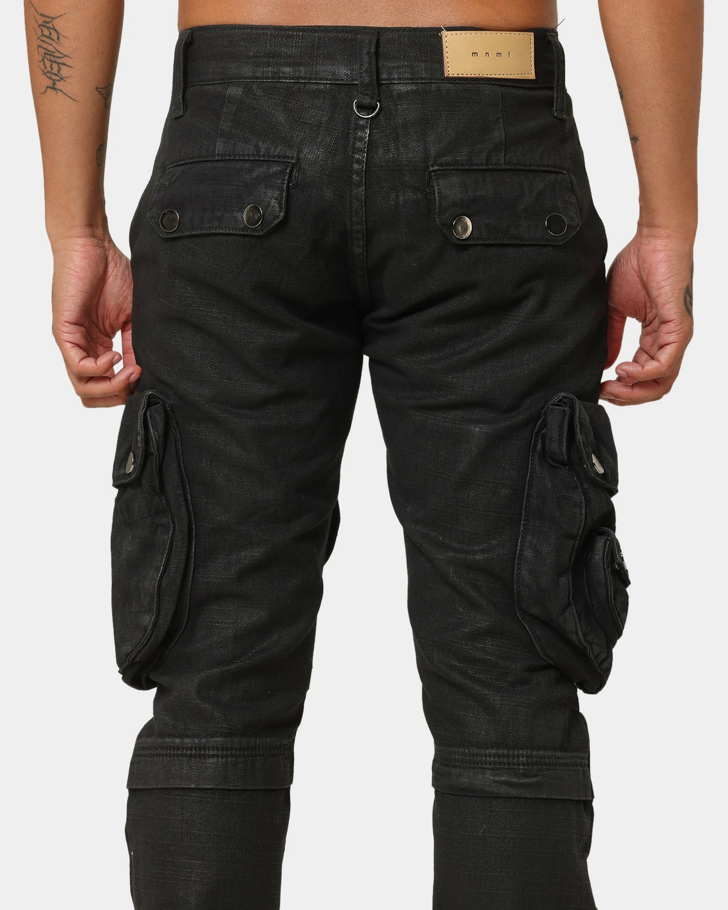 MNML Waxed Denim Cargo Pants Black 8 MNML Waxed Denim Cargo Pants Black - Image 8