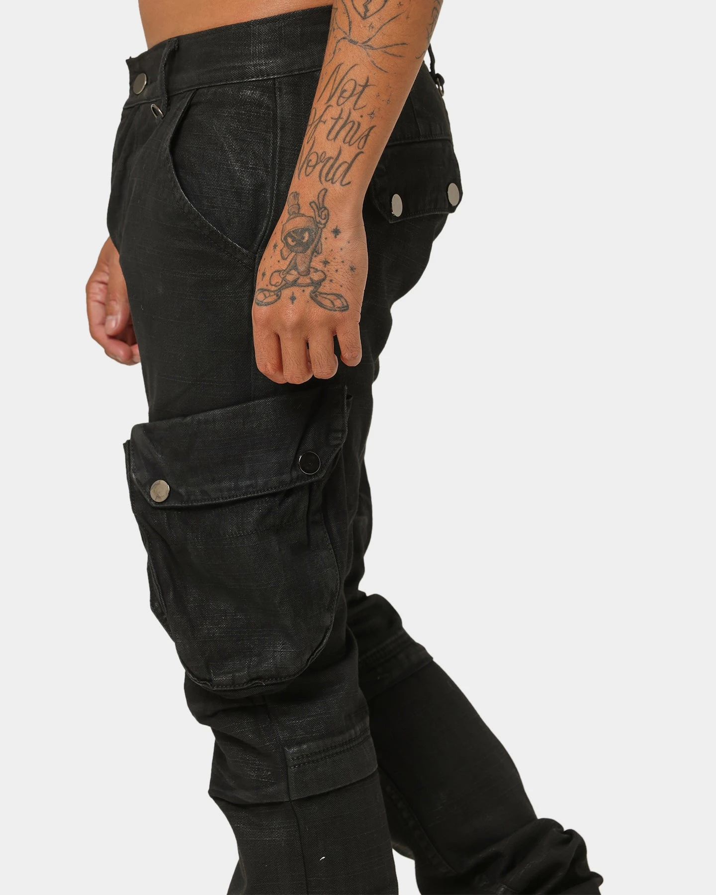 MNML Waxed Denim Cargo Pants Black 9 MNML Waxed Denim Cargo Pants Black - Image 9