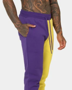 Deathrow Records Half Half Velour Jogger Purple/Yellow -Champions Style 03010284 YP243 mens 0040