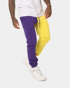 Deathrow Records Half Half Velour Jogger Purple/Yellow -Champions Style 03010284 YP243 mens 0050