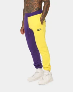 Deathrow Records Half Half Velour Jogger Purple/Yellow -Champions Style 03010284 YP243 mens 0060