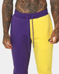Deathrow Records Half Half Velour Jogger Purple/Yellow -Champions Style 03010284 YP243 mens 0070