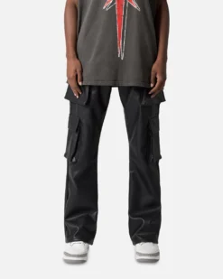 MNML Leather Double Snap Cargo Pants Black -Champions Style 03011780 YB001 mens 0030