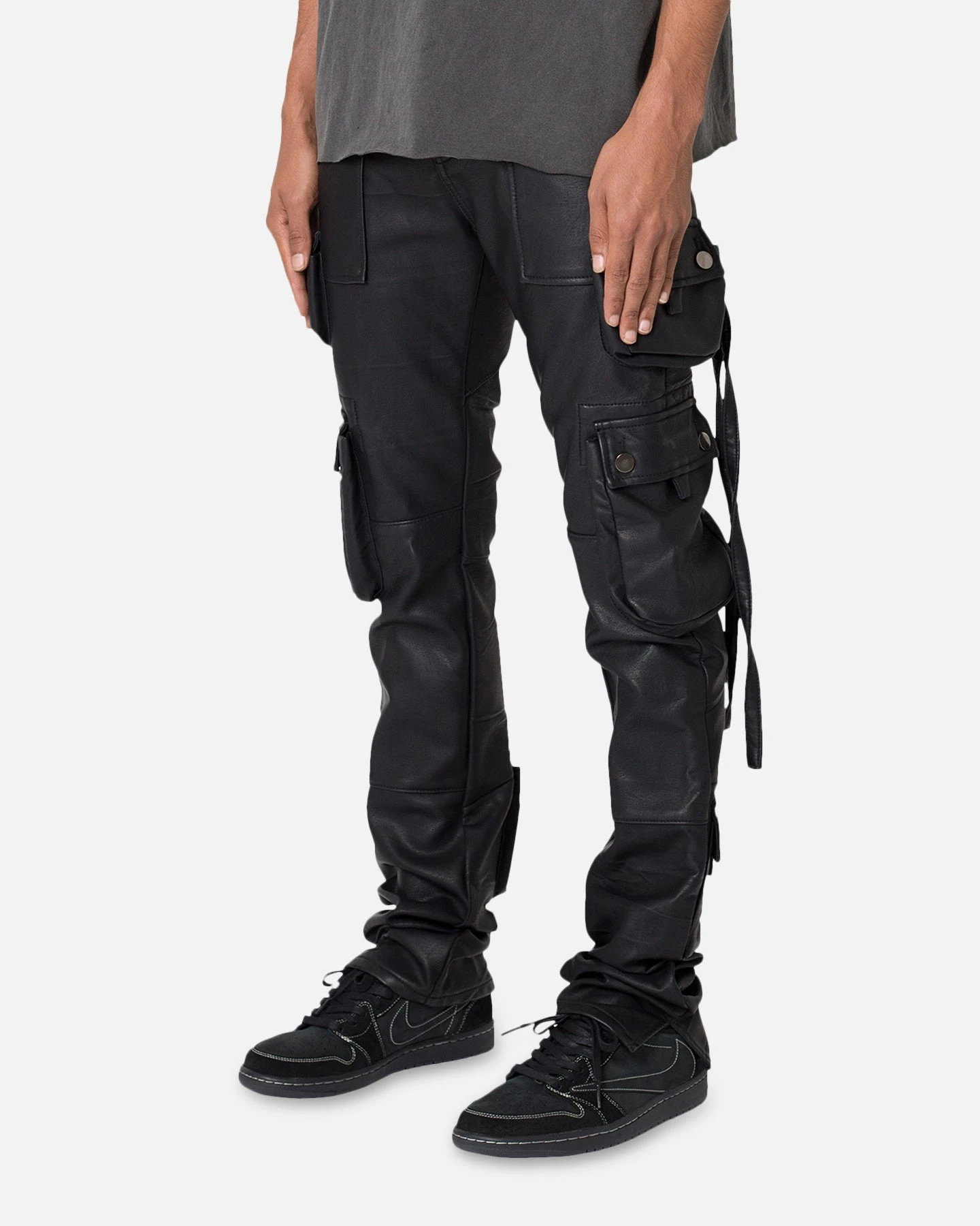 MNML D152 Leather Cargo Pants Black 2 MNML D152 Leather Cargo Pants Black - Image 2